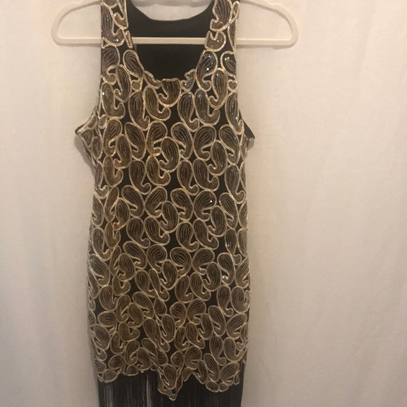 Flapper Gatsby Party Dress – Black & Gold Paisley - Picture 1 of 10